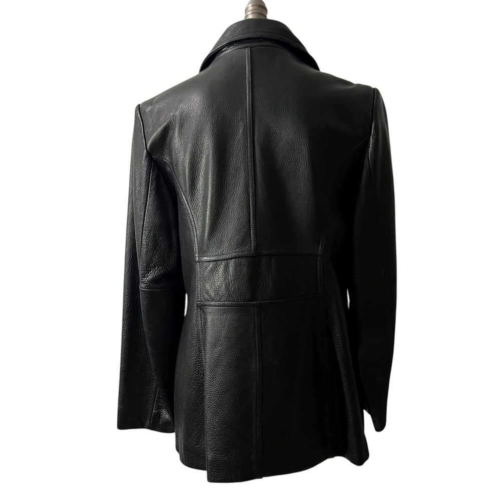 Vintage Jones New York Black Leather Peacoat Jacket Women's Large - Picture 9 of 13